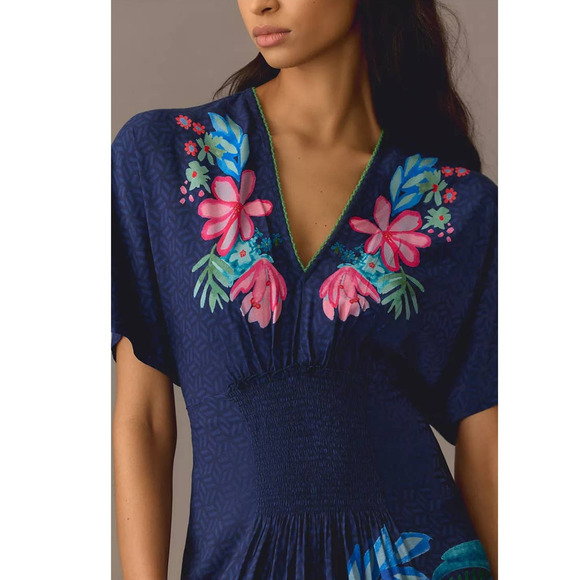 New Anthropologie BL-NK The Tatiana Kaftan $148 PLUS ONESIZE Blue - Picture 2 of 5